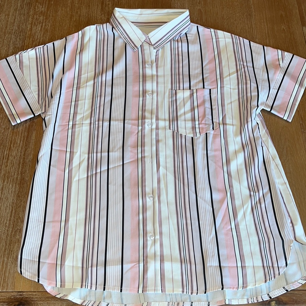 Pink and white button up. Size M-L.